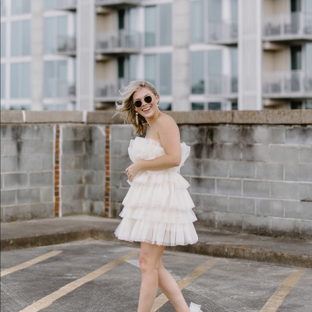 Strapless tulle mini dress